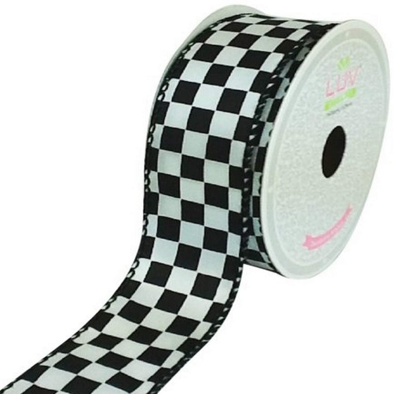 شريط قماش LUV RIBBONS من أفكار إبداعية، 1-1/2 بوصة، مربعات سوداء، بيضاء